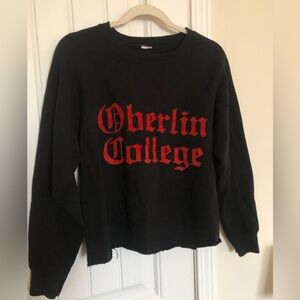 Cropped Vintage Oberlin College Crewneck Sweatshirt with Velvet Lettering